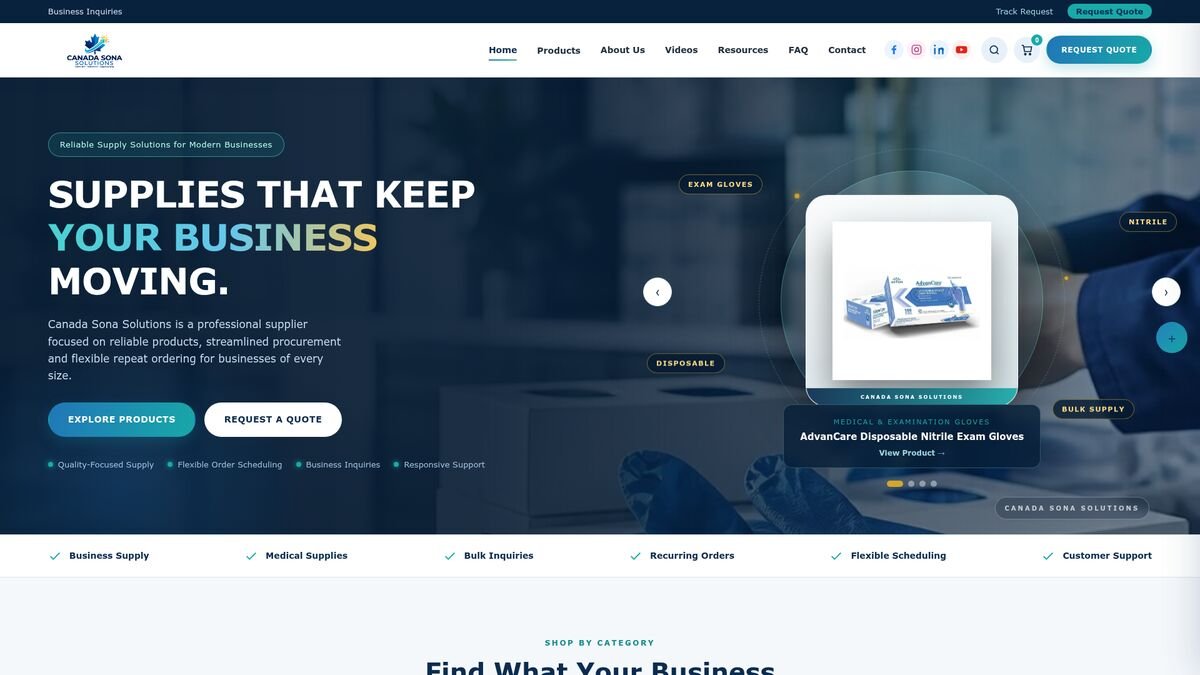 Website screenshot for Canada Sona Solutions