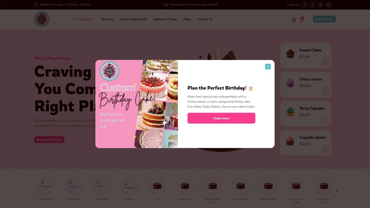 Bake Today Bakery website preview