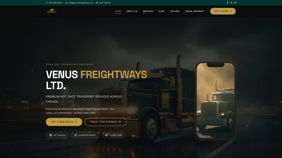 Venus Freightways website preview